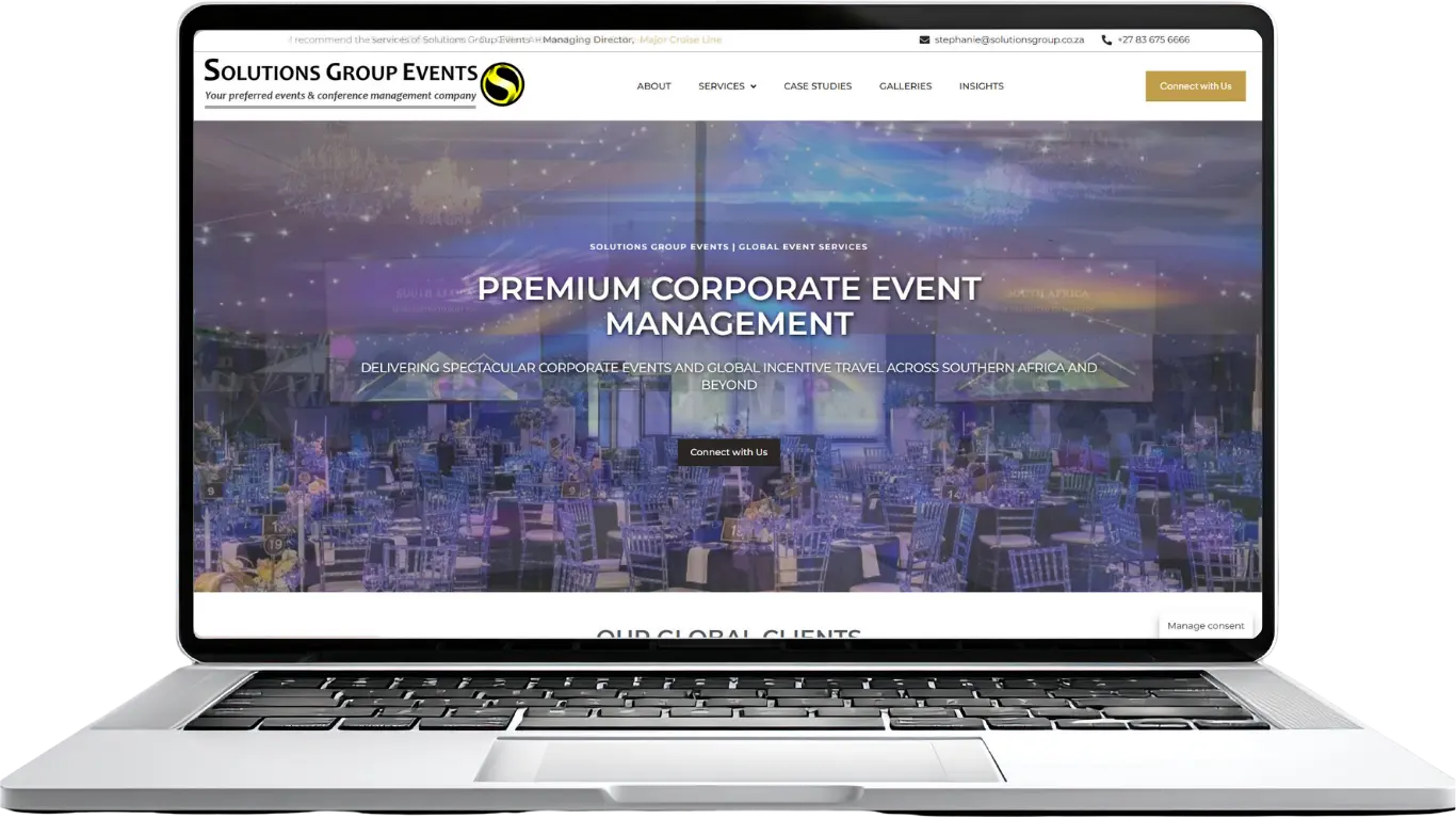 Solutions Group website on laptop