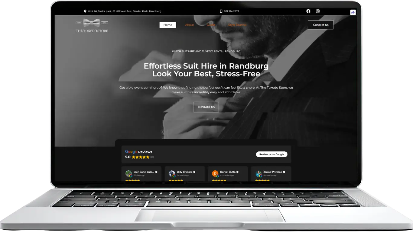 Tuxedo Store website on laptop